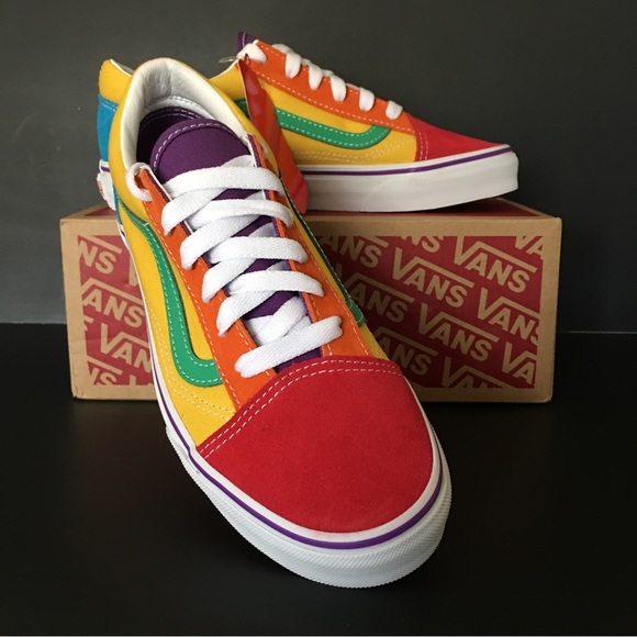 Vans Shoes Sneakers Old Skool Rainbow Colorblock Yellow-Multi Low Top Lace Sz 5 - Picture 3 of 7